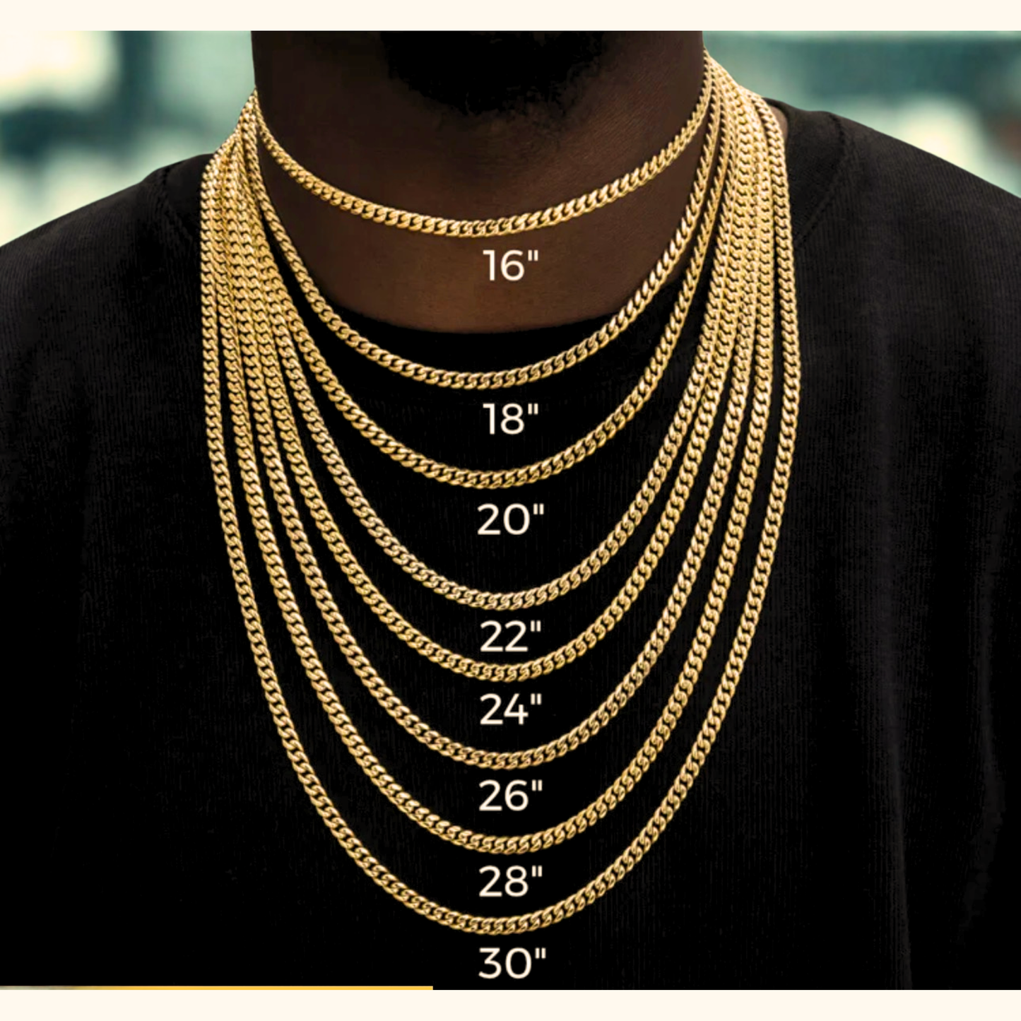 Miami Cuban link chain length size guide